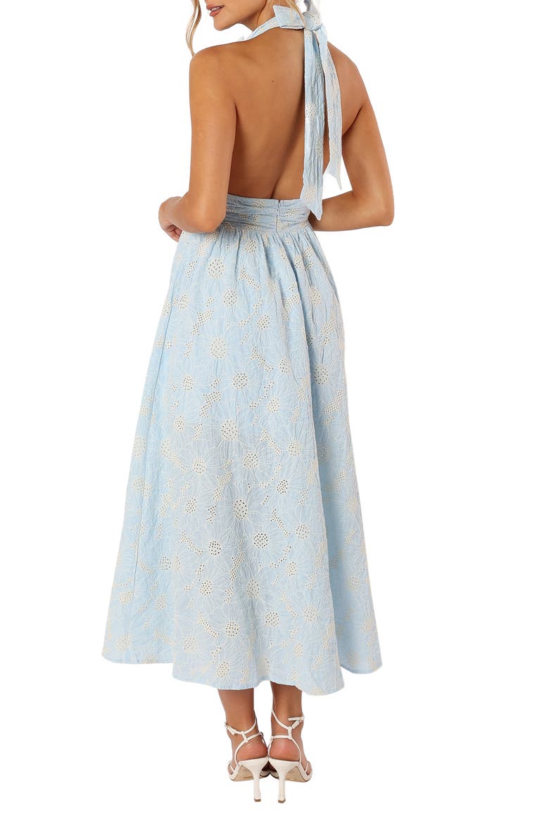 Taila Eyelet Embroidered Halter Neck Cotton Maxi Dress, Alternate, color, BLUE FLORAL