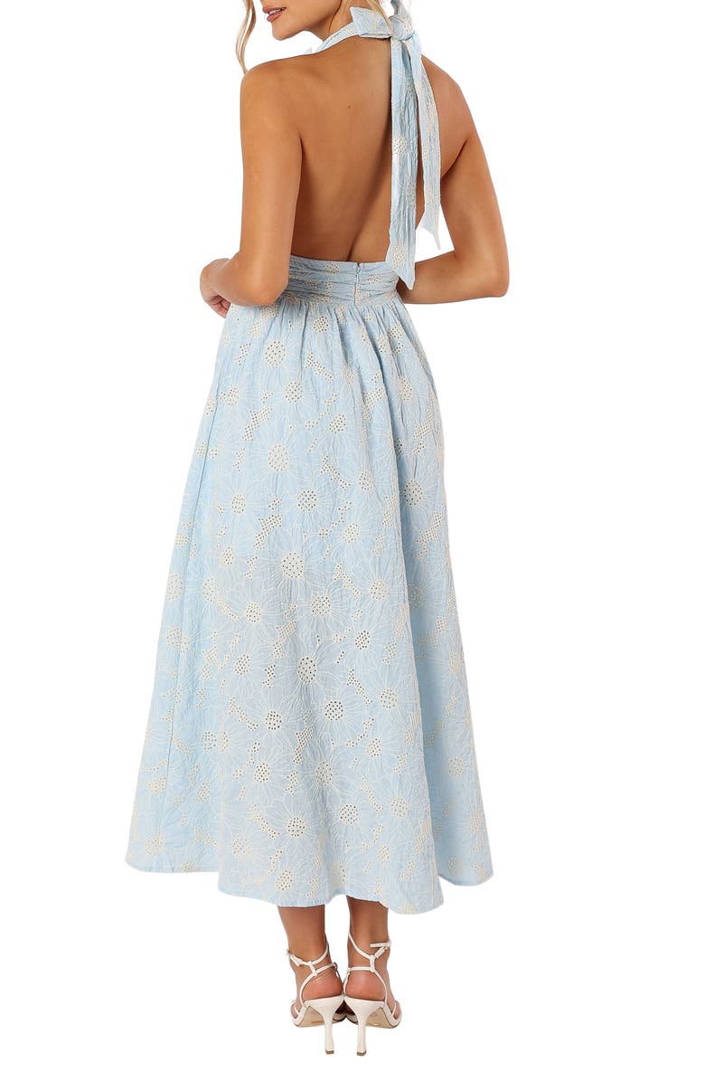 Petal & Pup Taila Eyelet Embroidered Halter Neck Cotton Maxi Dress, Alternate, color, Blue Floral