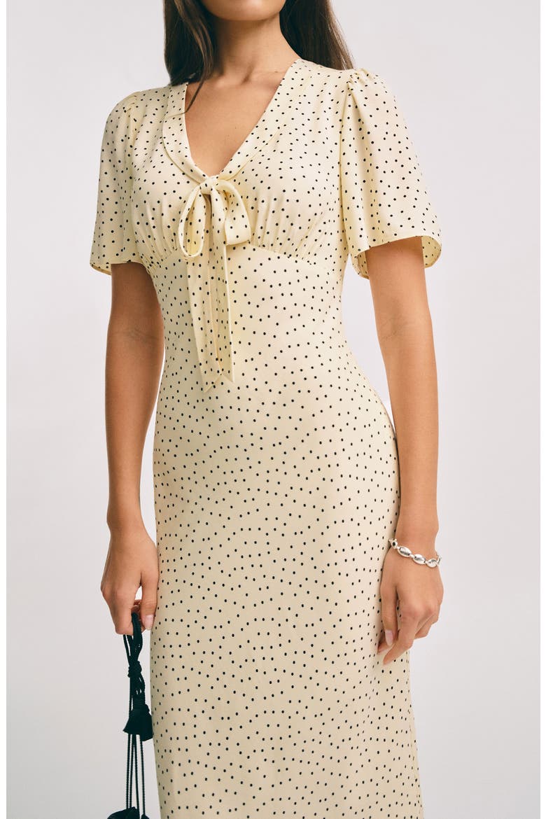 Tyra Polka Dot Short Sleeve Midi Dress, Alternate, color, SALT AND PEPPER
