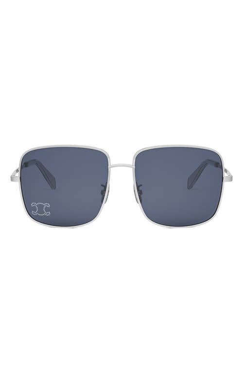 Celine Triomphe Crystal-embellished Square-frame Silver-tone Sunglasses In Metallic