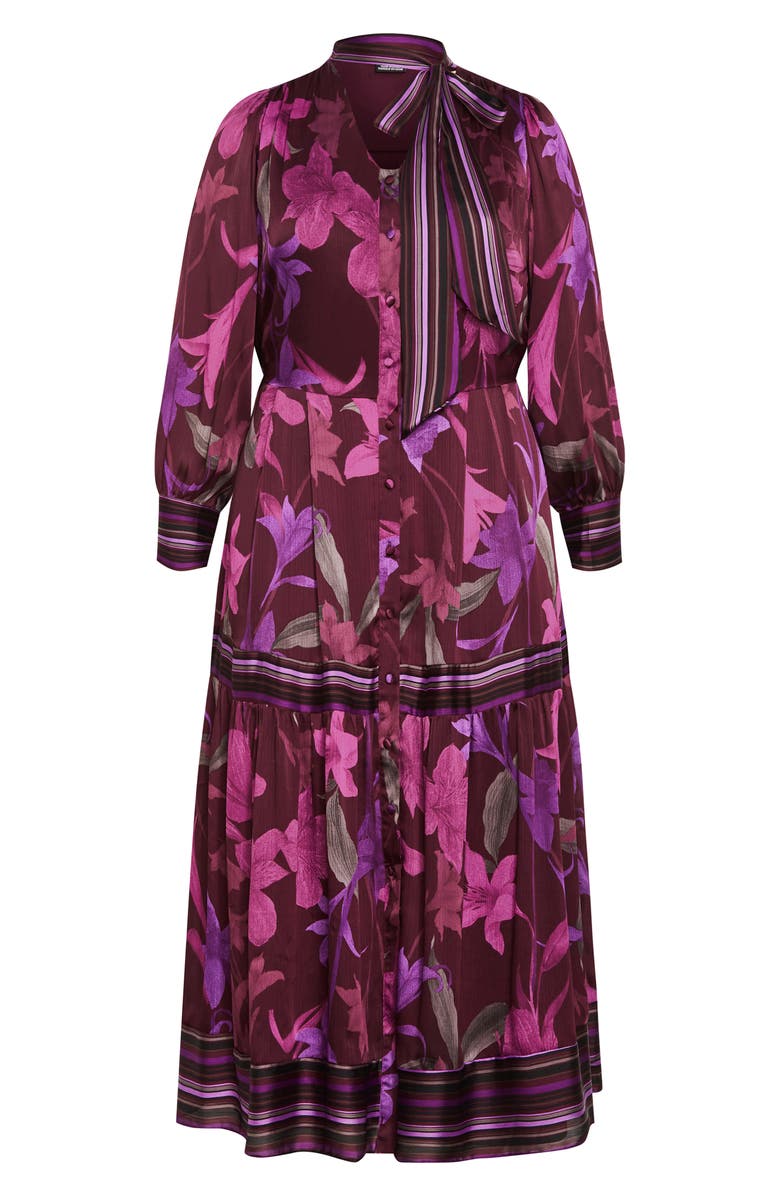 City Chic Amiyah Floral & Stripe Long Sleeve Maxi Dress, Alternate, color, Purple Print