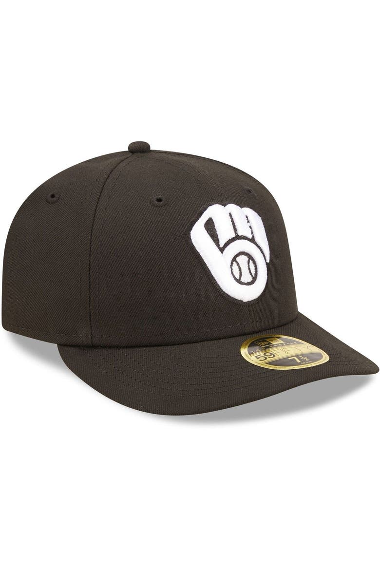 Men's New Era Milwaukee Brewers Black & White Low Profile 59FIFTY Fitted Hat, Alternate, color, Black