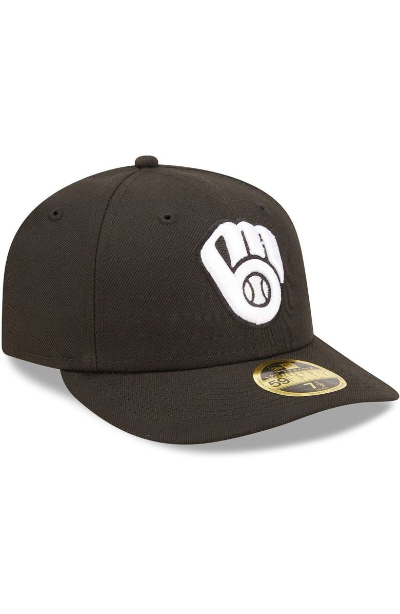 New Era Men's New Era Milwaukee Brewers Black & White Low Profile 59FIFTY Fitted Hat, Alternate, color, Black