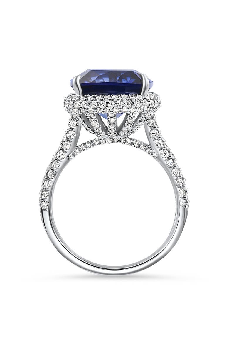 8.50Ct TW Cushion Blue Sapphire & pave Diamond Ring 14k Gold Lab Grown, Alternate, color, 14k White Gold