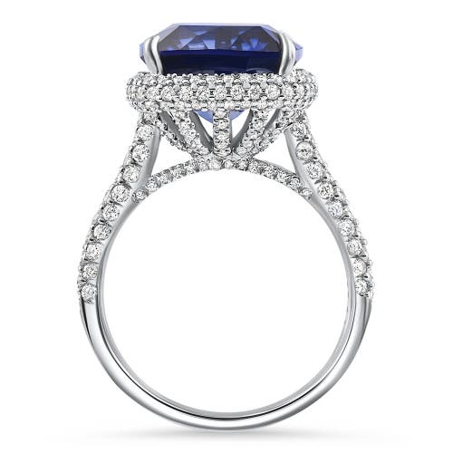 Bliss Diamond 8.50ct Tw Cushion Blue Sapphire & Pave Diamond Ring 14k Gold Lab Grown In Silver
