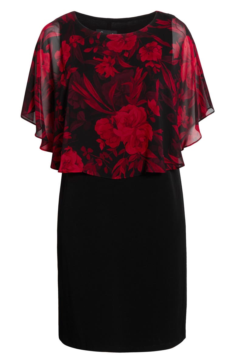 Connected Apparel Floral Cape Bodice Dress, Alternate, color, Ruby
