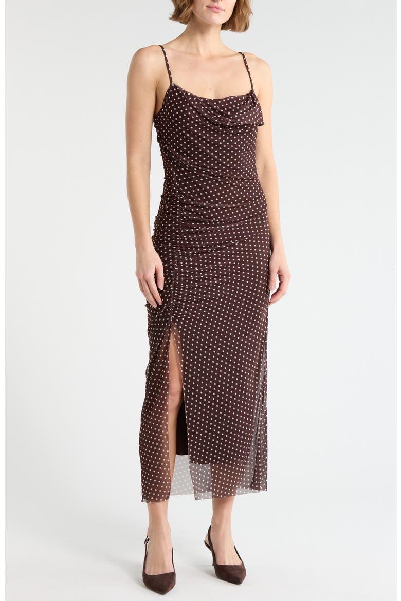 Cowl Neck Mesh Dress, Main, color, BROWN- WHITE EDITOR DOT