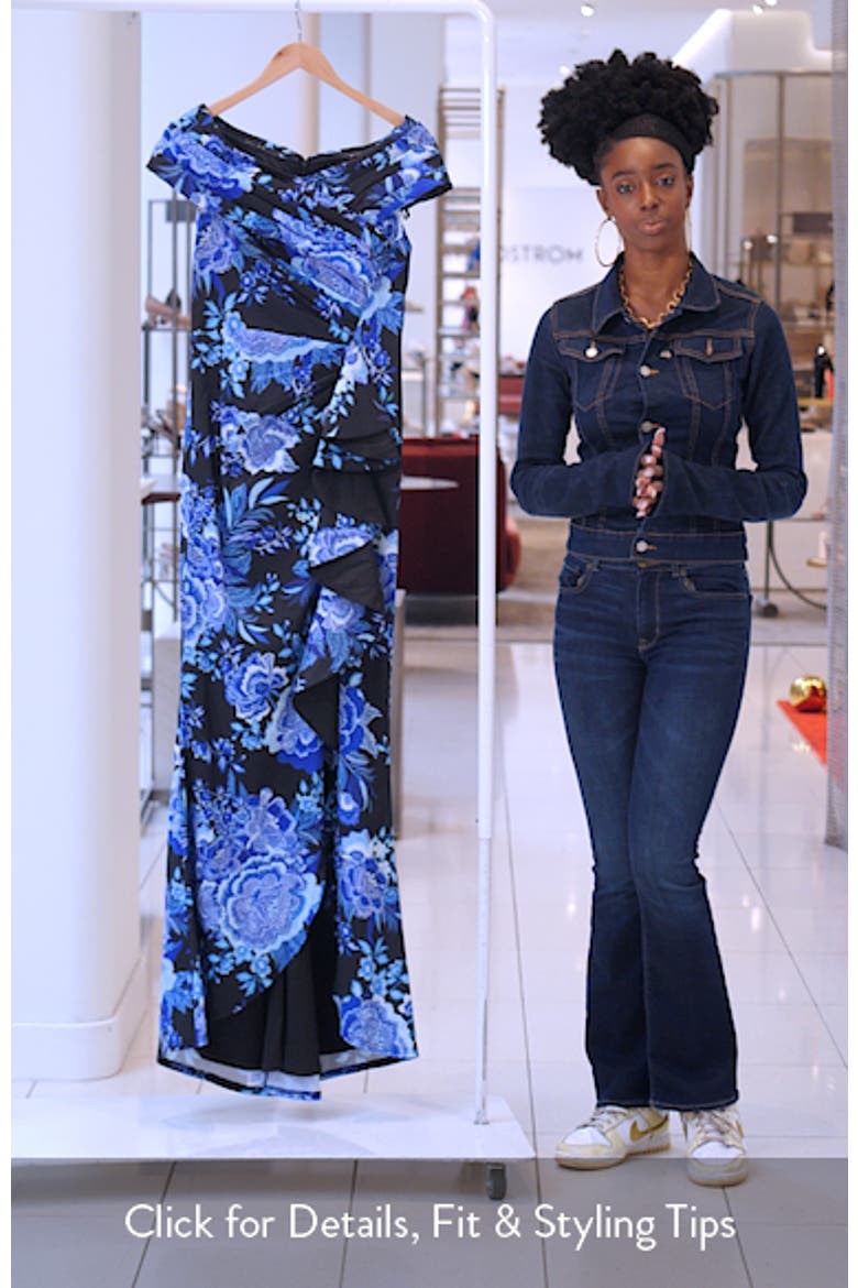 Floral Print Ruffle Off the Shoulder Gown video
