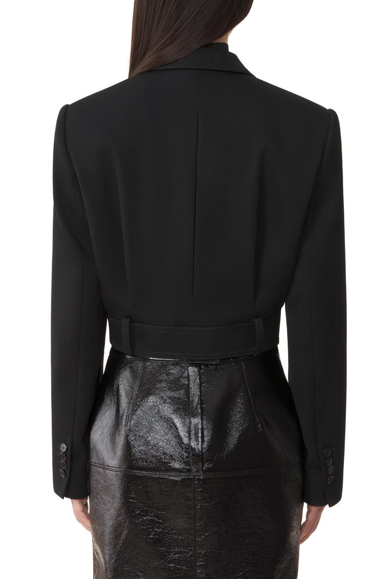 Short Belted Jacket In Wool, Alternate, color, Black