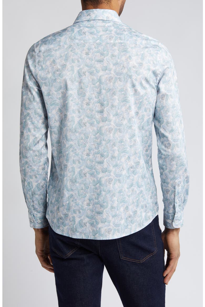 Floral Stretch Button-Up Shirt, Alternate, color, AQUA