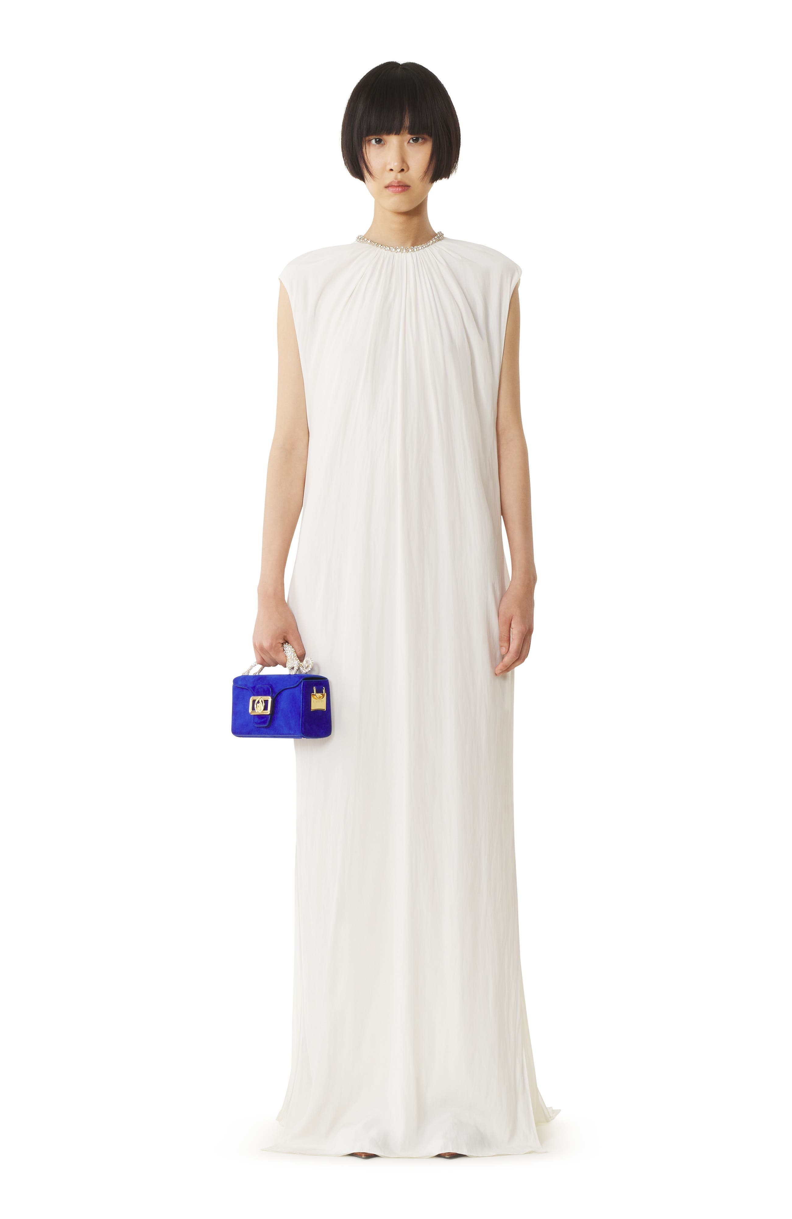 White Embroidered Dress In Charmeuse