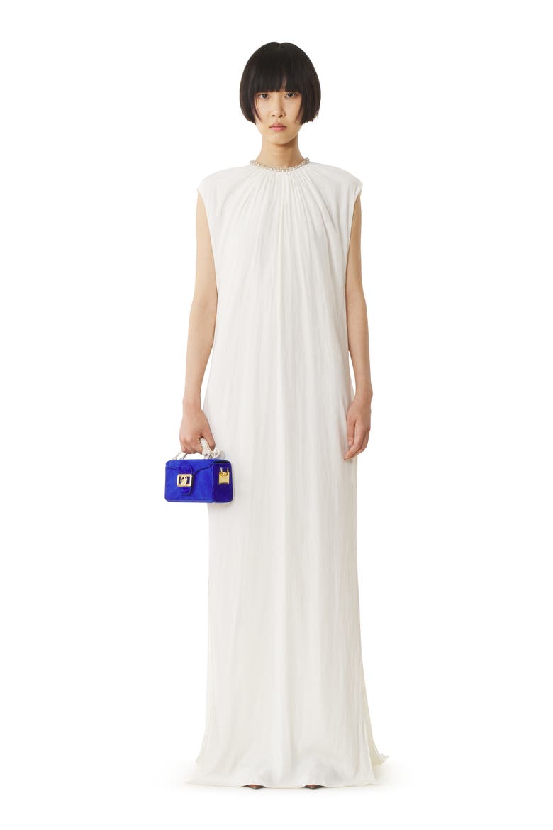 White Embroidered Dress In Charmeuse, Main, color, Off White