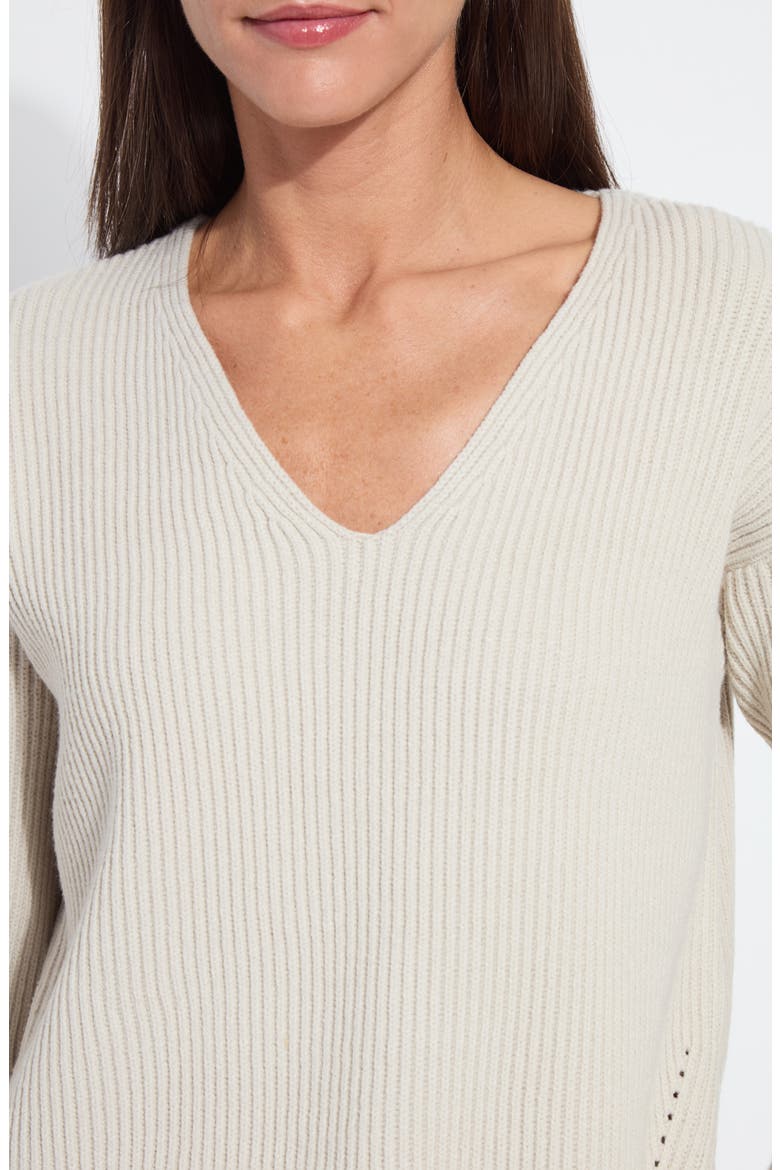 Ximena Cozy V-Neck Rib Sweater, Alternate, color, SOFT TAUPE