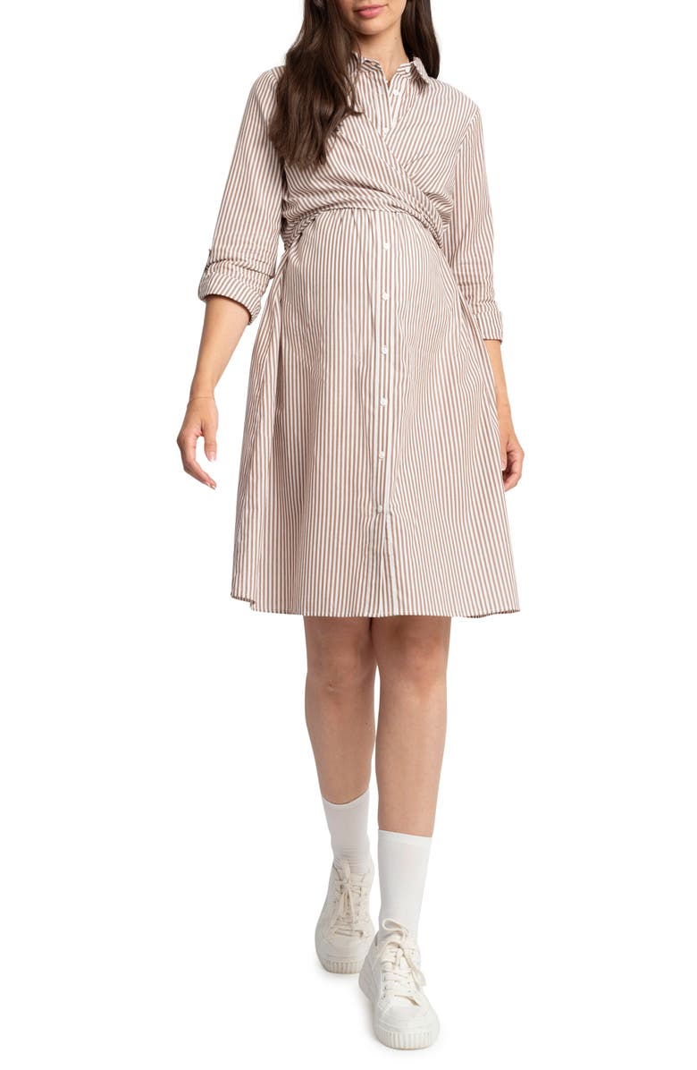 Seraphine Stripe Long Sleeve Maternity/Nursing Shirtdress, Main, color,