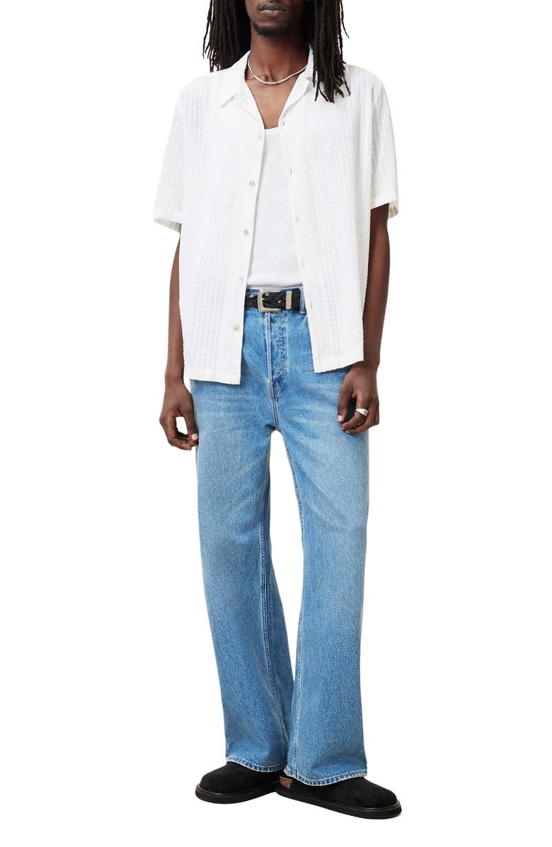 AllSaints Madin Seersucker Camp Shirt, Alternate, color, Sandy White