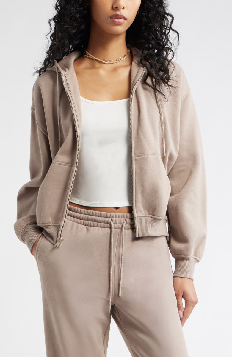 BP. Relaxed Cotton Blend Zip Hoodie, Main, color, Grey Fungi