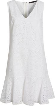 KOBI HALPERIN Eyelet Ruffle Hem Sleeveless Dress