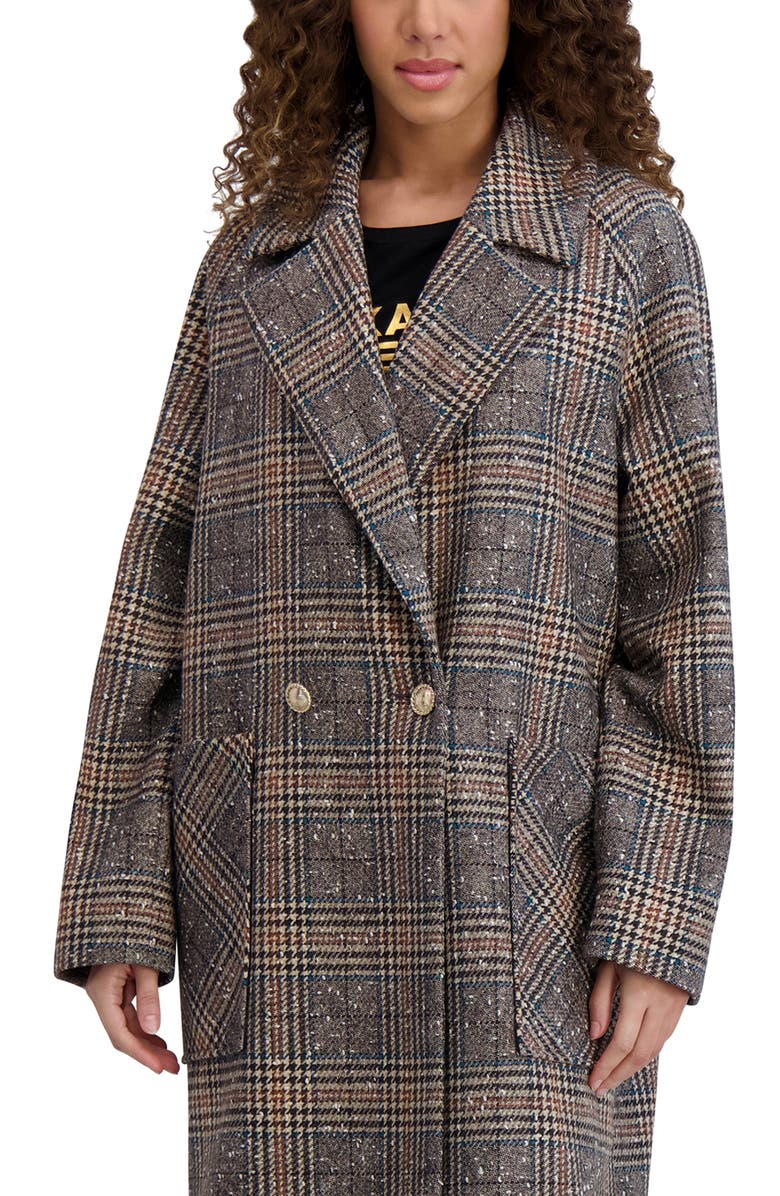 KARL LAGERFELD PARIS Longline Wool Blend Coat, Alternate, color, Plaid Multi