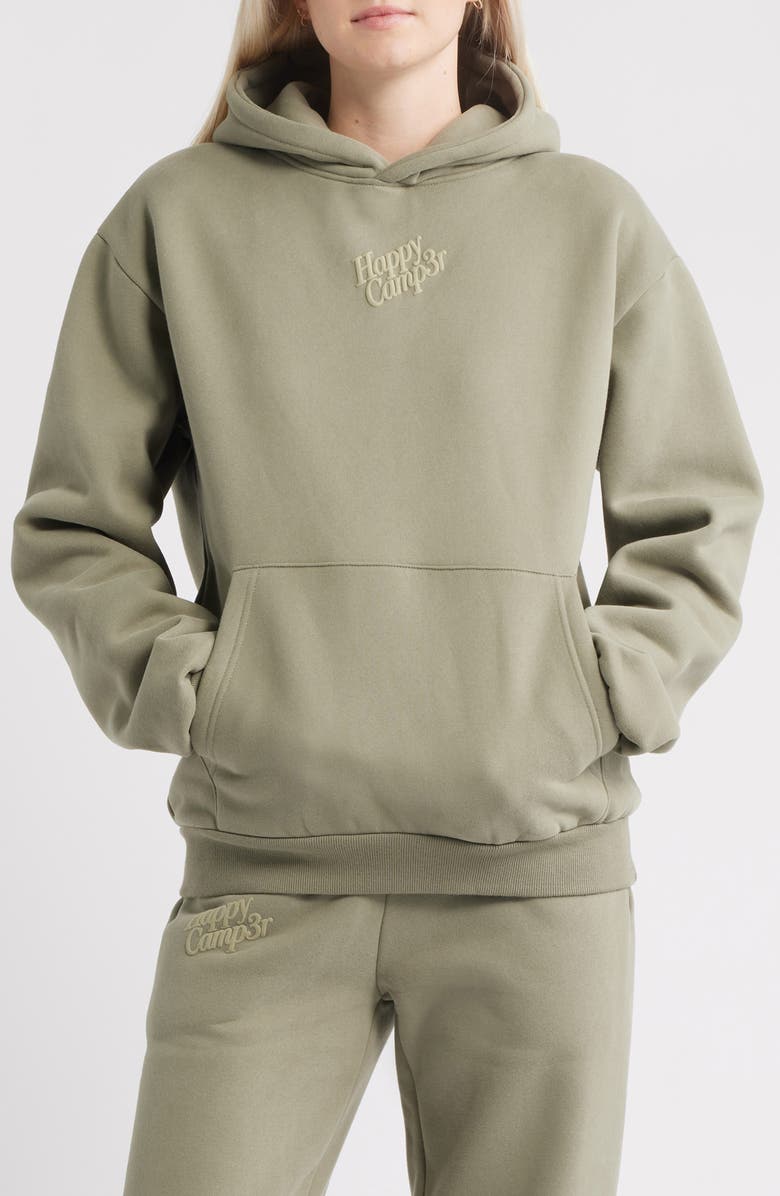 HAPPY CAMP3R Puff Series Core Logo Cotton Blend Hoodie, Main, color, Dusty Olive