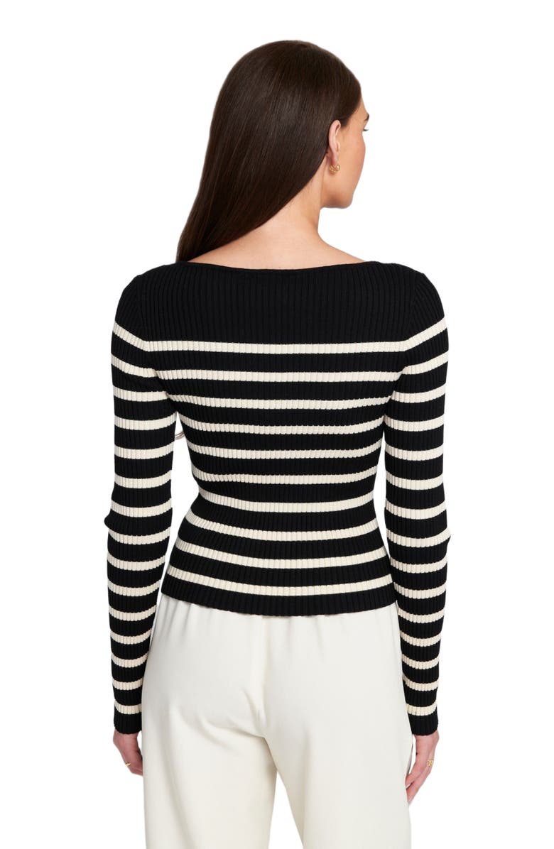 ELLE Collection Fine Gauge Light Weight Striped Sweater, Alternate, color, Black/Cream