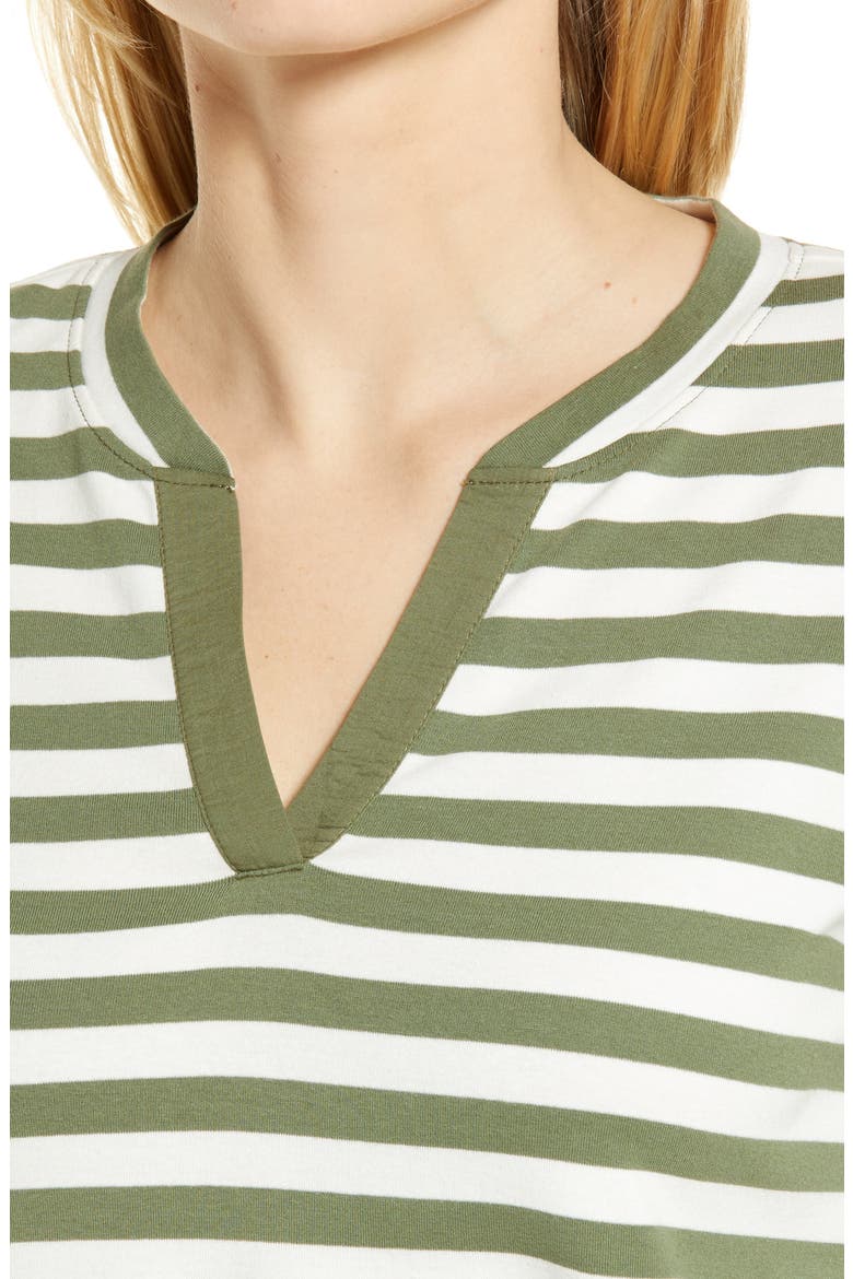Split Neck Long Sleeve T-Shirt, Alternate, color, GREEN SORREL CHARM STRIPE