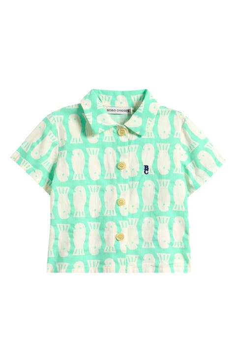 Lucky Fish Short Sleeve Organic Cotton Button-Up Shirt (Baby)