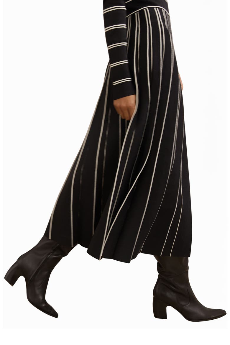 Amber Stripe Pleated Long Sleeve Midi Dress, Alternate, color, BLACK/ IVORY