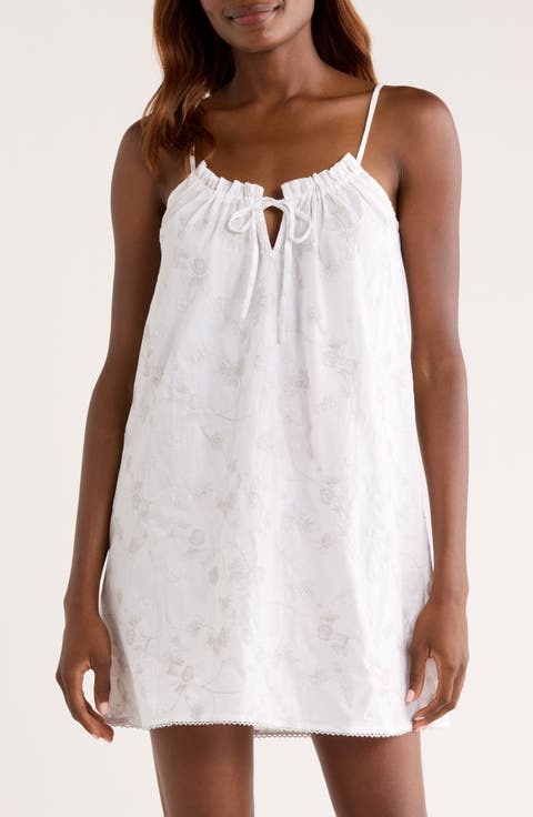 Floral Embroidered Cotton Nightgown
