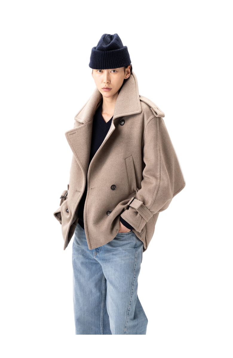 Gobi Cashmere Trench-Style Cashmere Peacoat, Main, color, Taupe