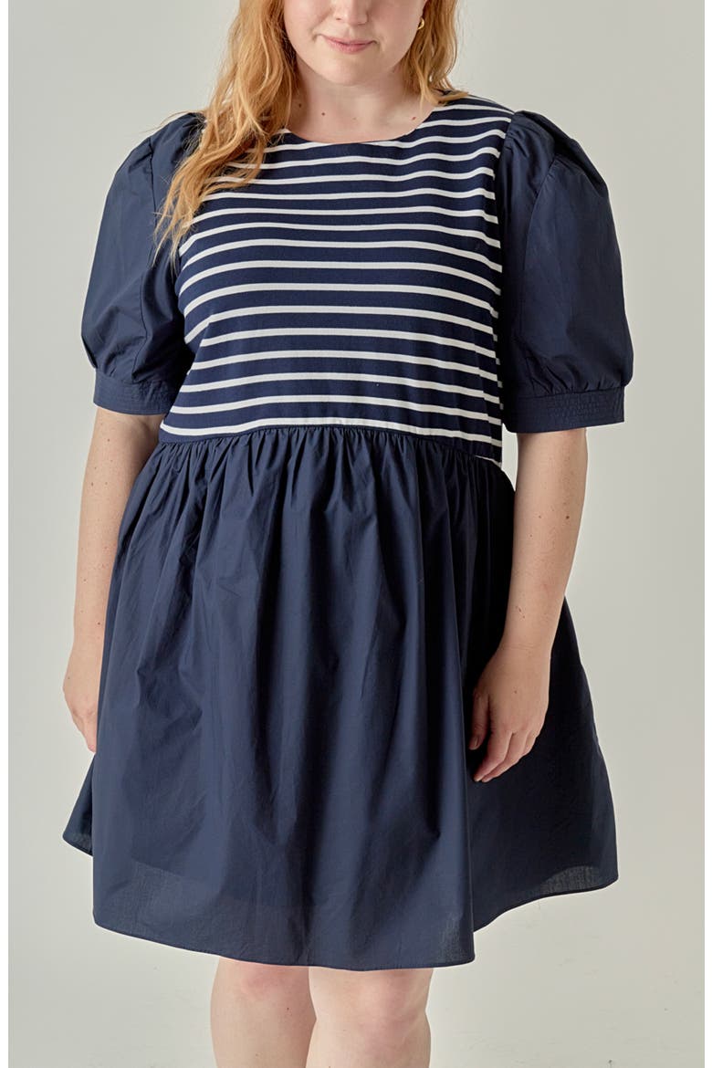 Striped High-Low Knit Combo Dress, Alternate, color, NAVY COMBO