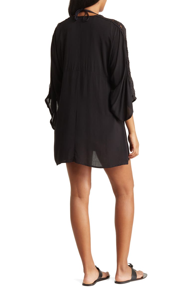 Lace Trim Cover-Up Tunic Top, Alternate, color, BLACK