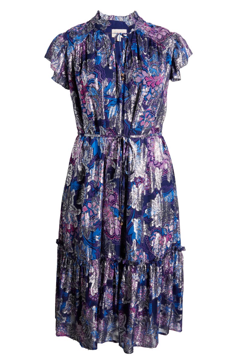 CIEBON Hilma Metallic Floral Print A-Line Dress, Alternate, color,