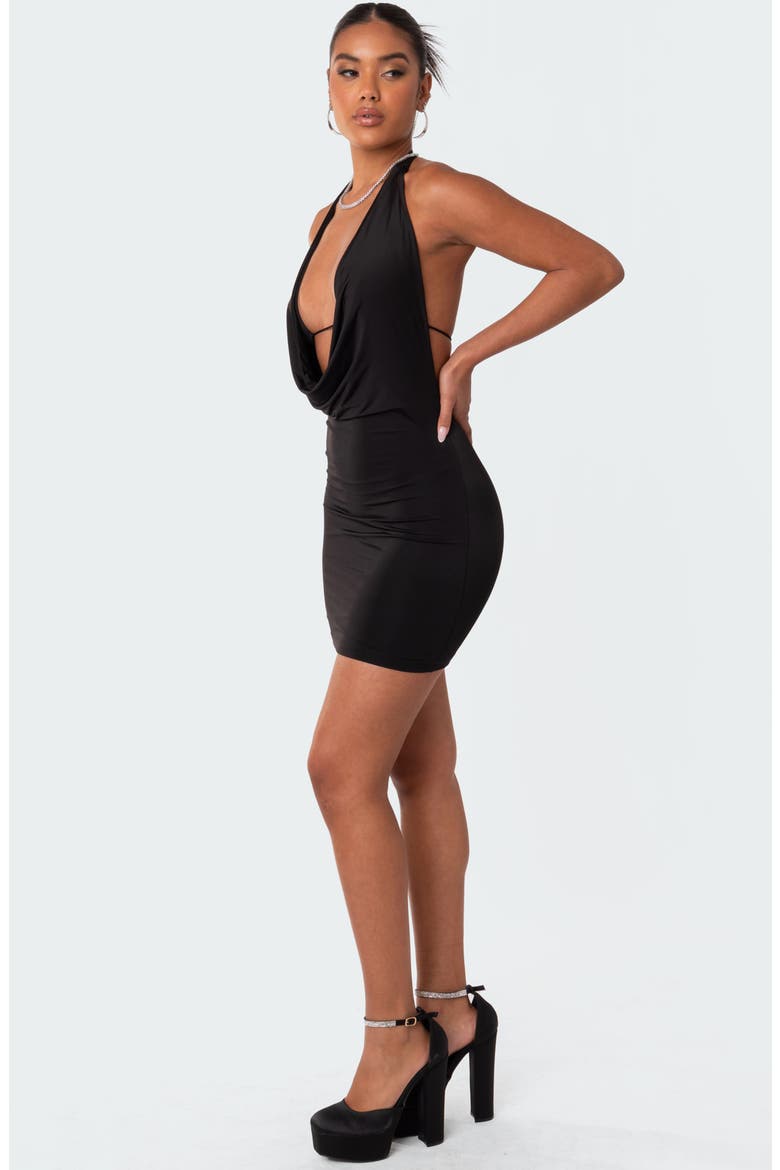 Sadie Plunge Neck Open Back Minidress, Alternate, color, BLACK