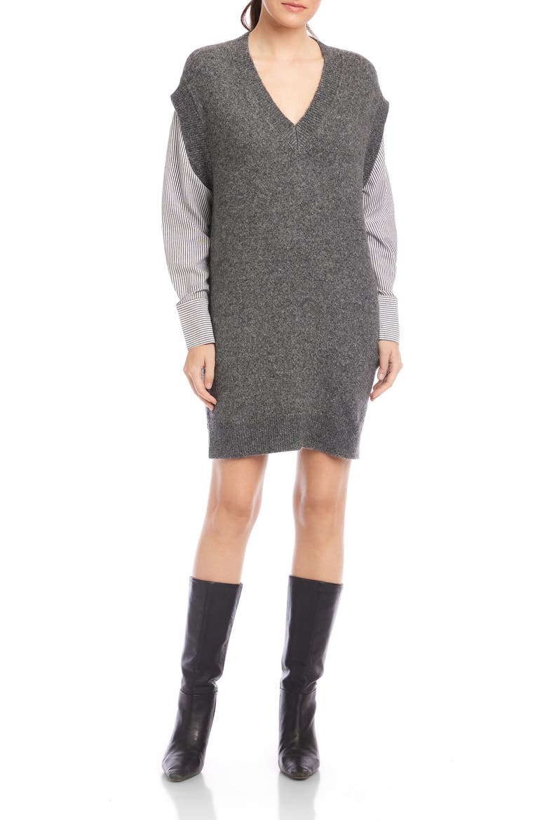 Sally Long Sleeve Mixed Media Dress, Main, color, DARK HEATHER GREY