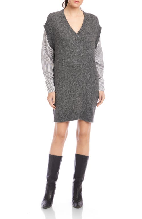 Fifteen Twenty Sally Long Sleeve Mixed Media Dress In Gray