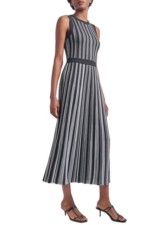 Misook Sleeveless Soft Ribbed Knit Belted Maxi Dress - Modern Fit In Black/white