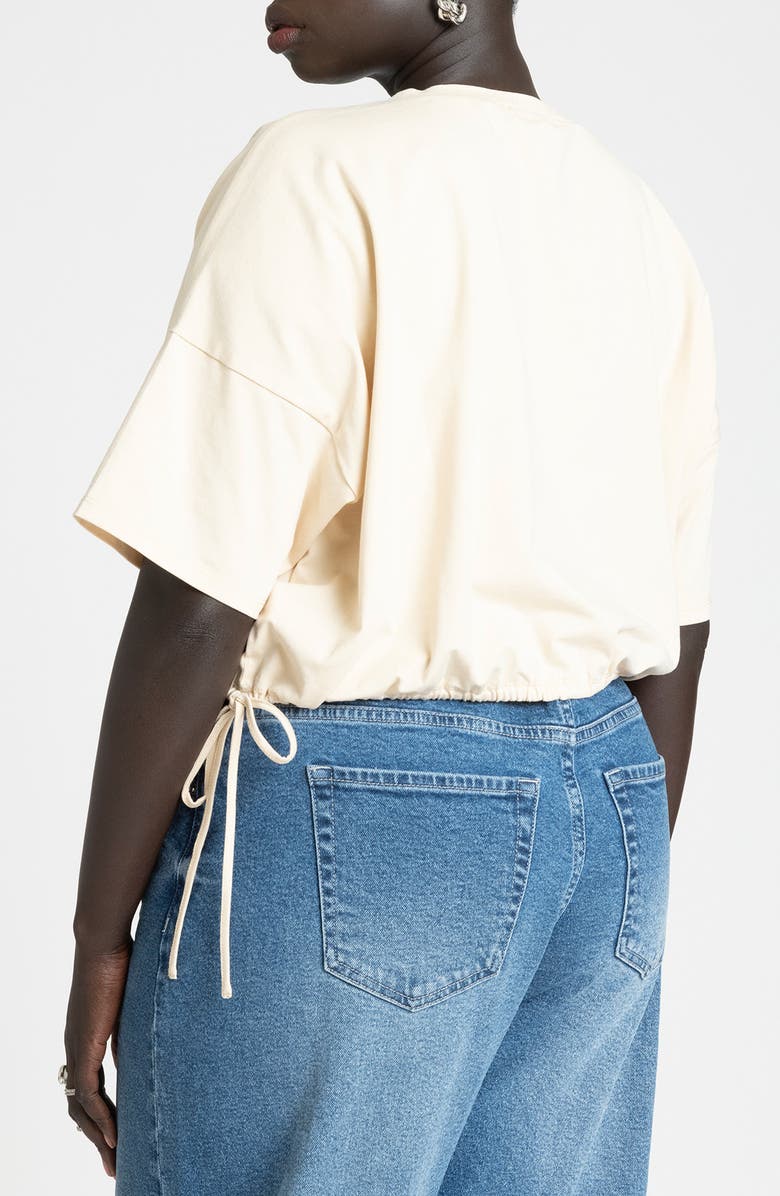 ELOQUII Drawstring Waist Crop Stretch Cotton T-Shirt, Alternate, color, 