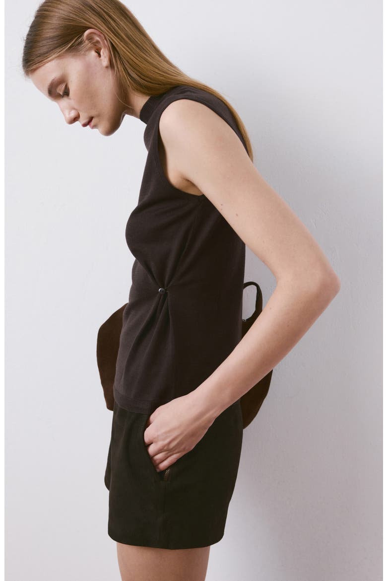 Side Gather Mock Neck Sweater Vest, Alternate, color, CHOCOLATE