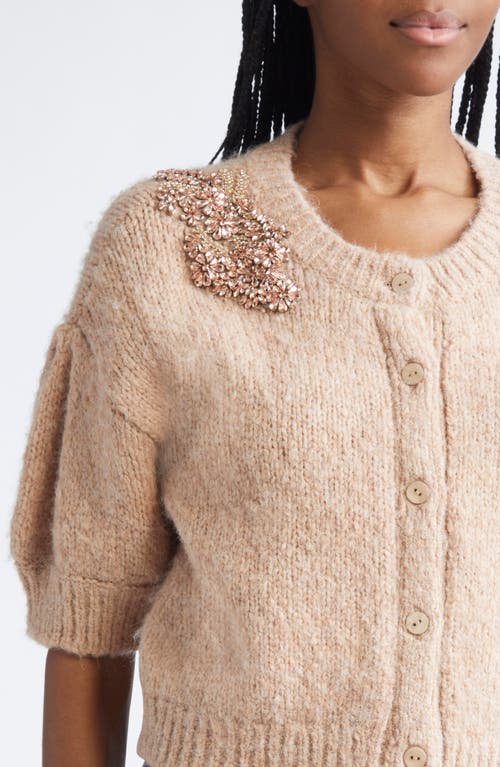 Cinq À Sept Millicent Embellished Puff-sleeve Cardigan In Neutral