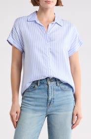 beachlunchlounge Kenzie Stripe Short Sleeve Button-Up Shirt