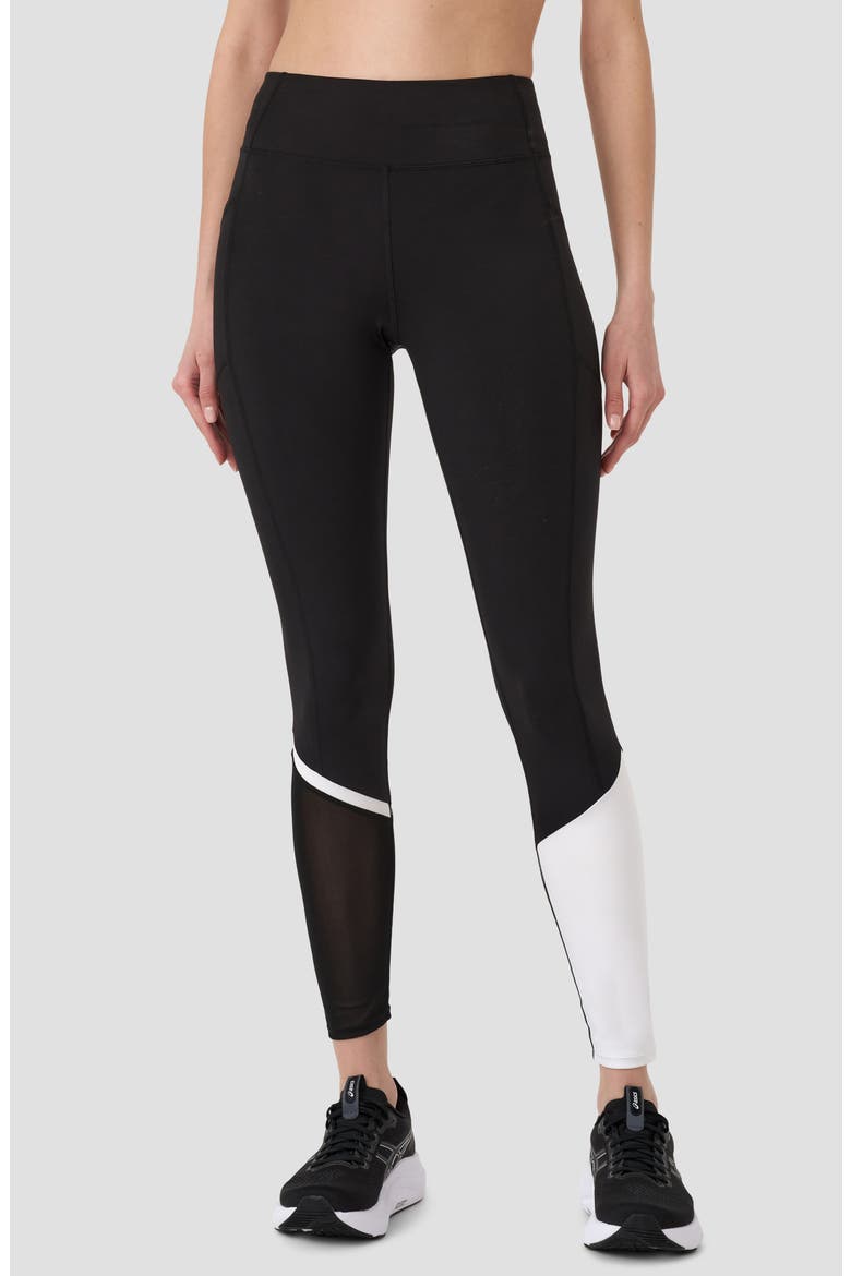 Colorblock Pocketed Mesh Panel Ankle Leggings, Main, color, BLACK/ WHITE