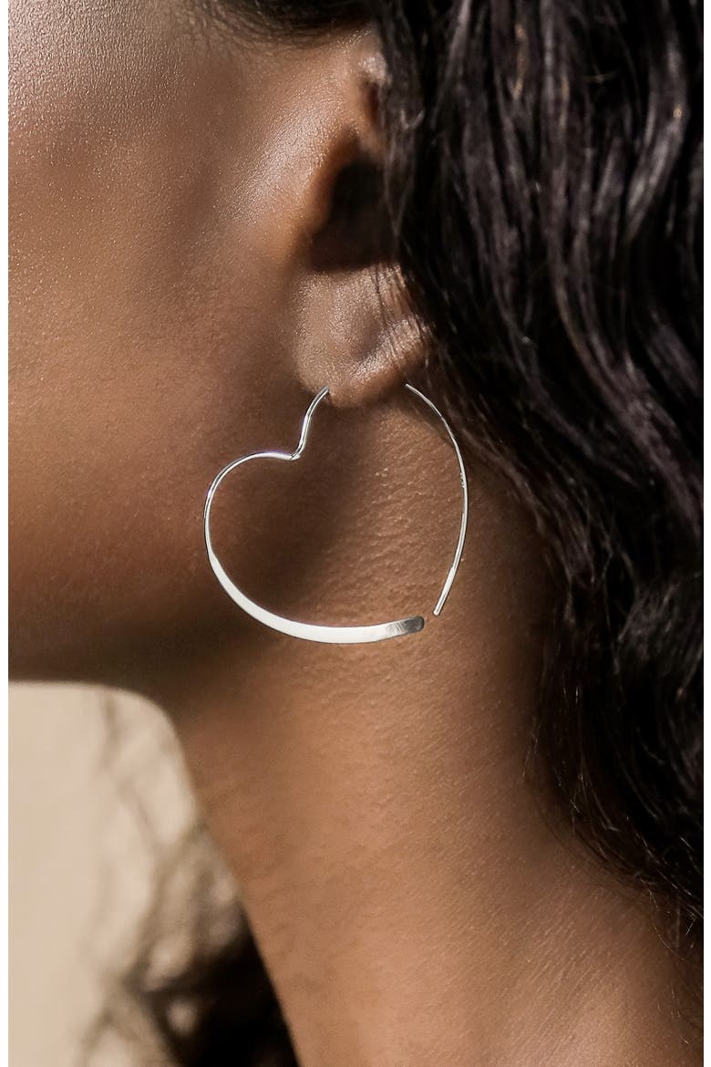 Rorie Heart Threader Hoop Earrings, Alternate, color, SILVER