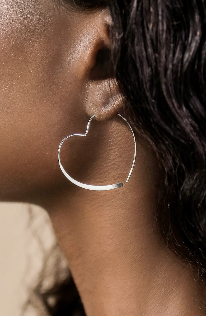 Sterling Forever Rorie Heart Threader Hoop Earrings, Alternate, color, Silver