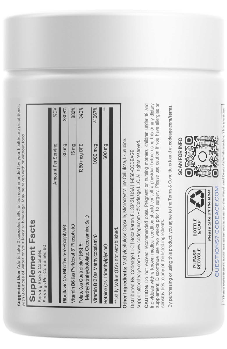 Codeage Methylfolate B Complex - Folate Riboflavin B6 & B12, Alternate, color, White
