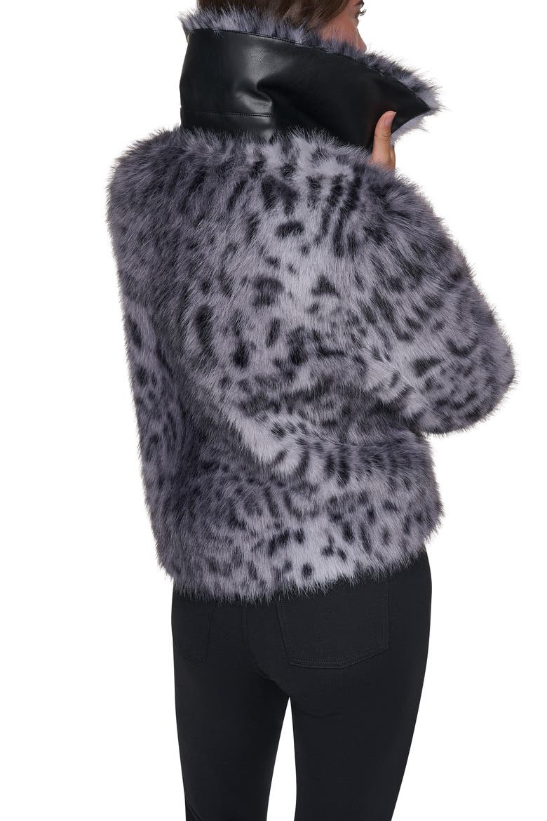 Faux Animal Fur Trucker Jacket, Alternate, color, GRY/ BLK