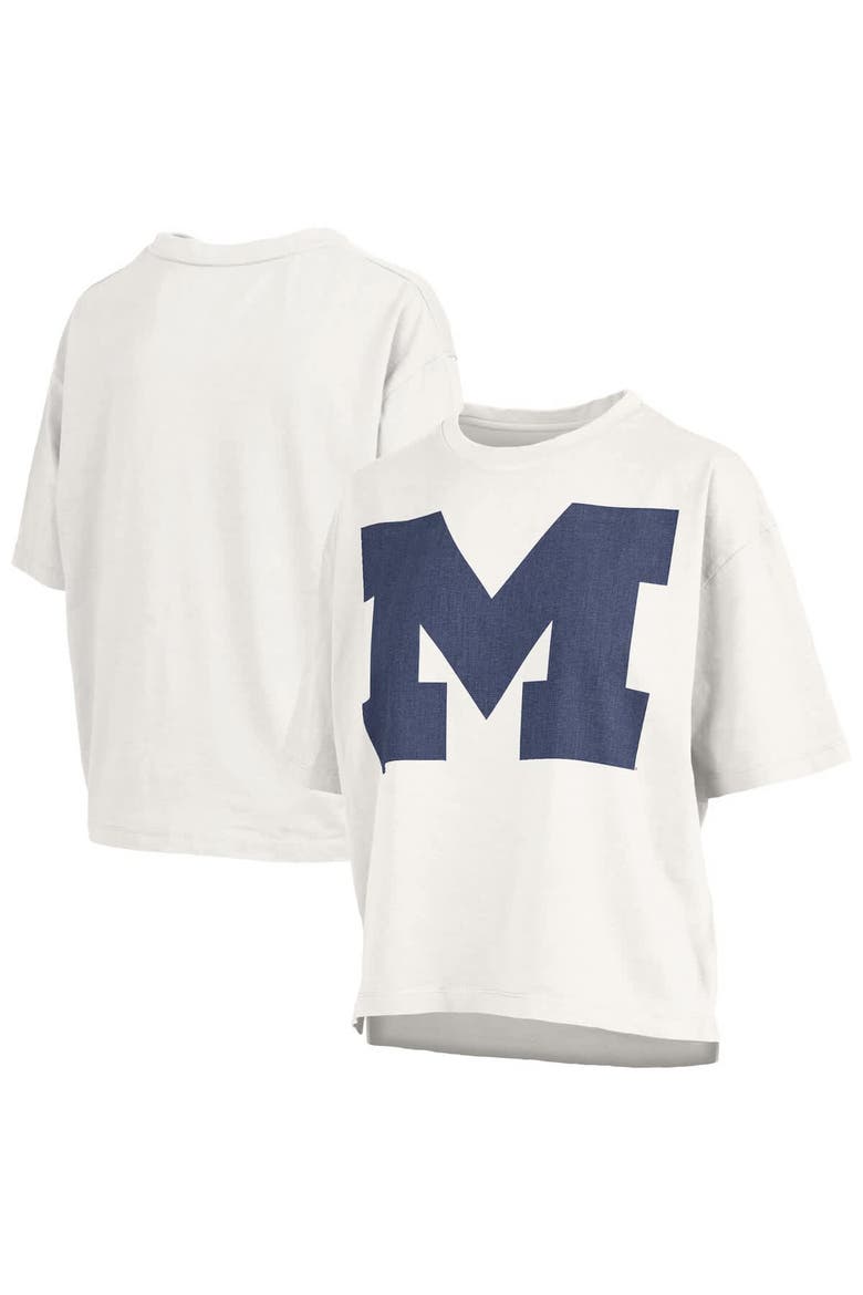 Women's Pressbox  White Michigan Wolverines Big Canvas Puff Castillo Motley Slub T-Shirt, Main, color, White