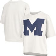 PRESSBOX Women's Pressbox White Michigan Wolverines Big Canvas Puff Castillo Motley Slub T-Shirt