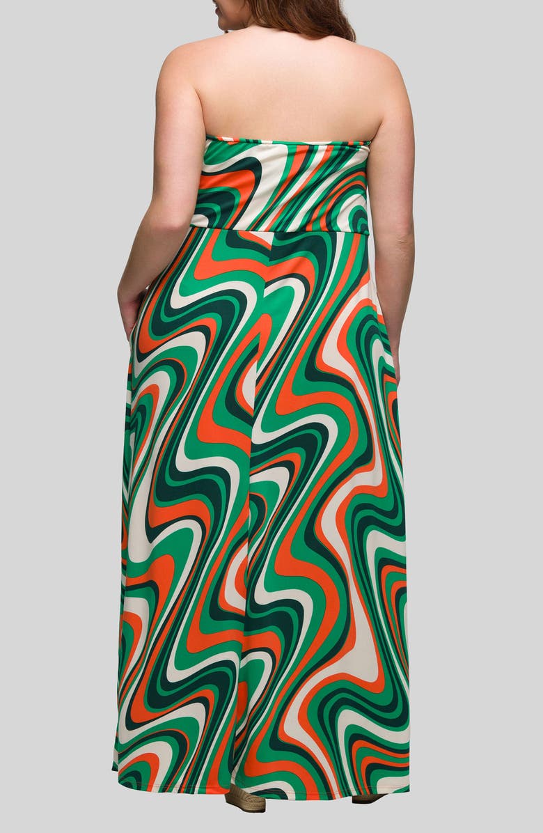 24seven Comfort Apparel Print Strapless Maxi Dress, Alternate, color, Green Multi
