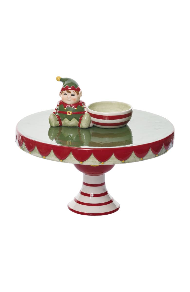 Transpac Holiday Santa
s Elf Pedestal Dip Bowl Set of 2 Festive Trays, Main, color, Multi