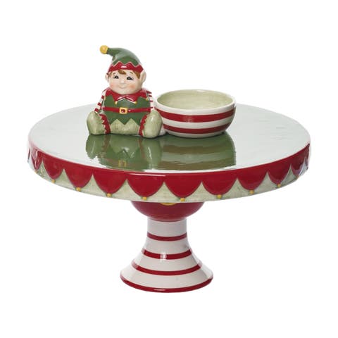 Holiday Santa
s Elf Pedestal Dip Bowl Set of 2 Festive Trays
